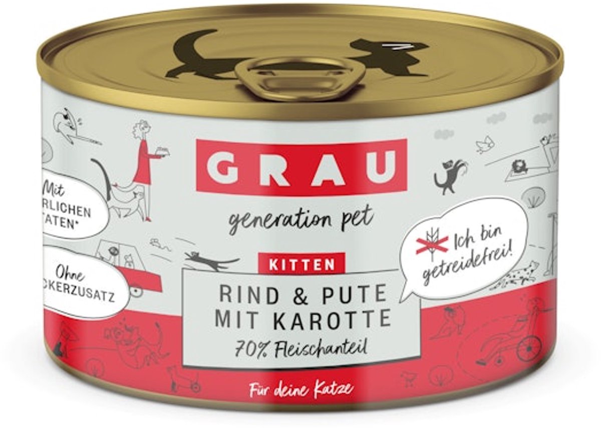 Grau Graanvrij Kittenvoer - Rund, Kalkoen en Wortel - 6 x 200 g