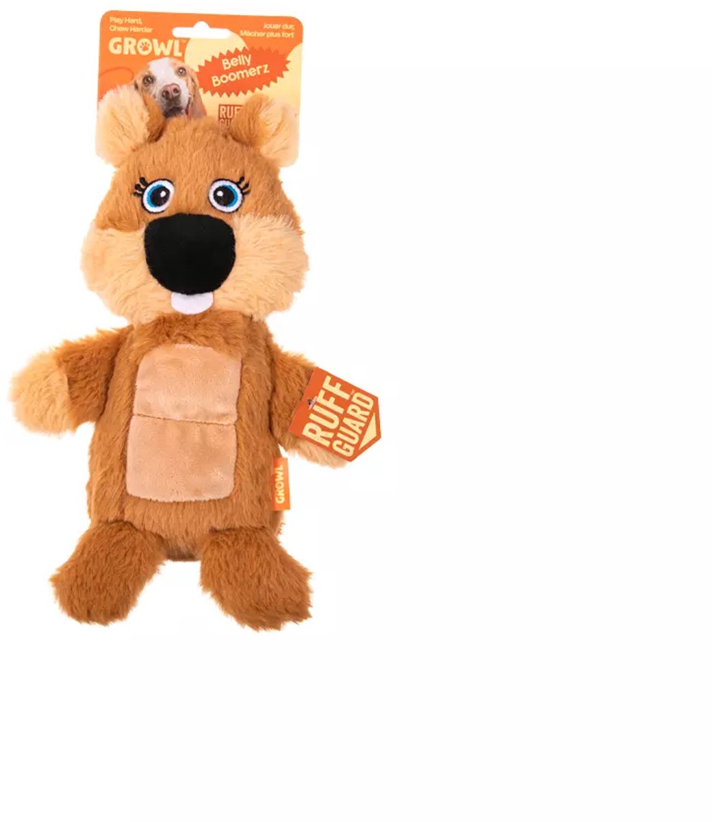 Growl Belly Boomerz Hondenspeeltje met Pieper - Hondenknuffel - Kauwspeelgoed en Trektouw voor Alle Honden - Benny de Bever