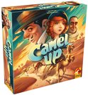 Doos van het bordspel Camel Up met een woestijnlandschap, kamelen en race-personages.