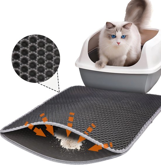 Kattenbakmat, dubbellaags kattenbakmat, honingraatpatroon, grijs