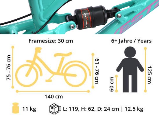 Bikestar Alu MTB Fully, 7 speed, 20 inch, turquoise van Bikestar — afbeelding 3