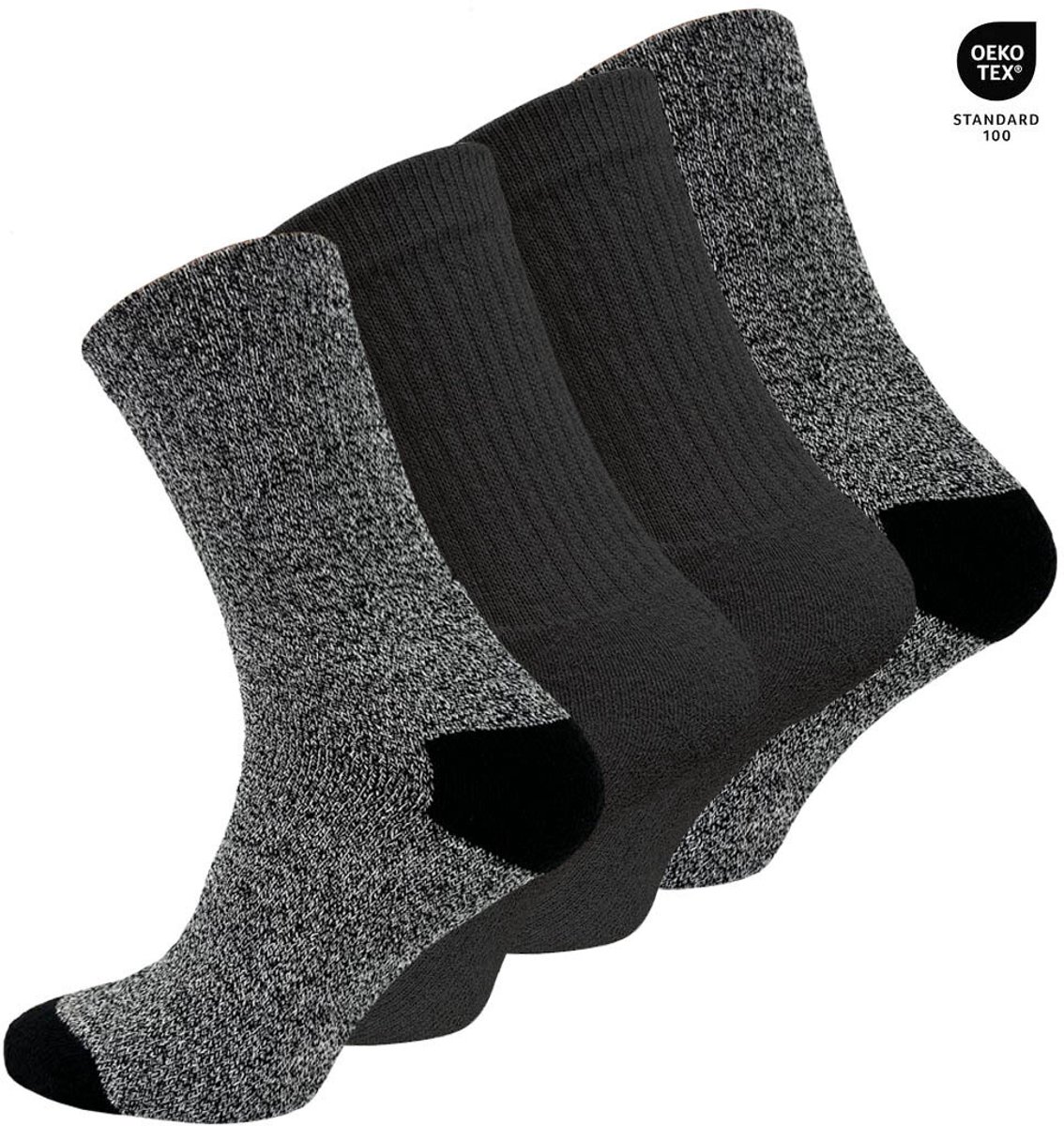 Sportsokken wandelsokken - outdoor - sokken 43 46 - mouline - 4 paar zwart en grijs