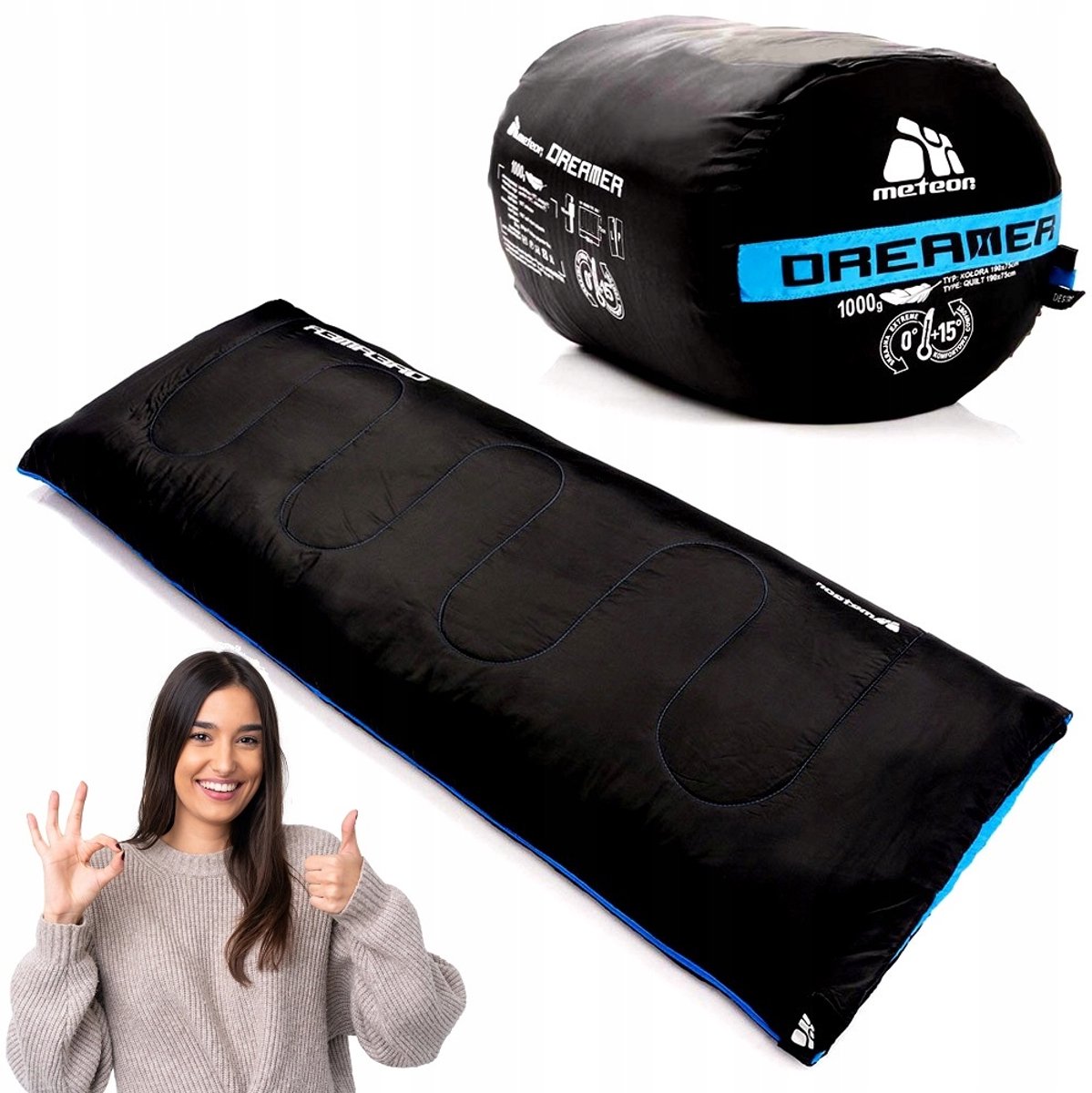 Meteor Dreamer Slaapzak 1kg 2-in-1 Dekenmodel Blauw/Zwart