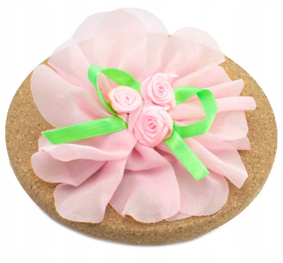 Haarelastiek met Grote Tule Bloem - Poederroze, 9 cm