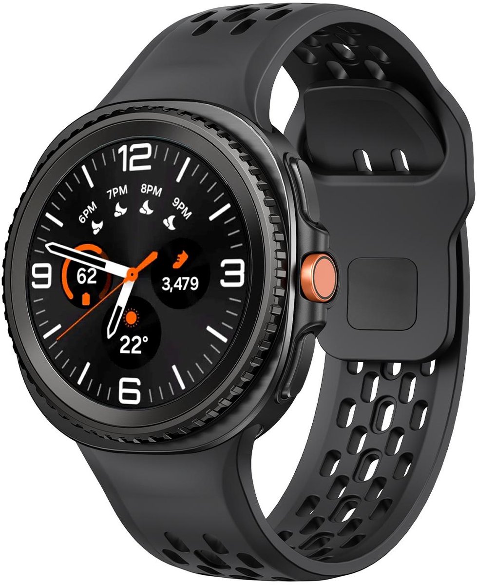 Siliconen bandje - geschikt voor Samsung Galaxy Watch 8 (40mm) / Galaxy Watch 8 (44mm) / Galaxy Watch 8 Classic - gaatjes met druksluiting - zwart
