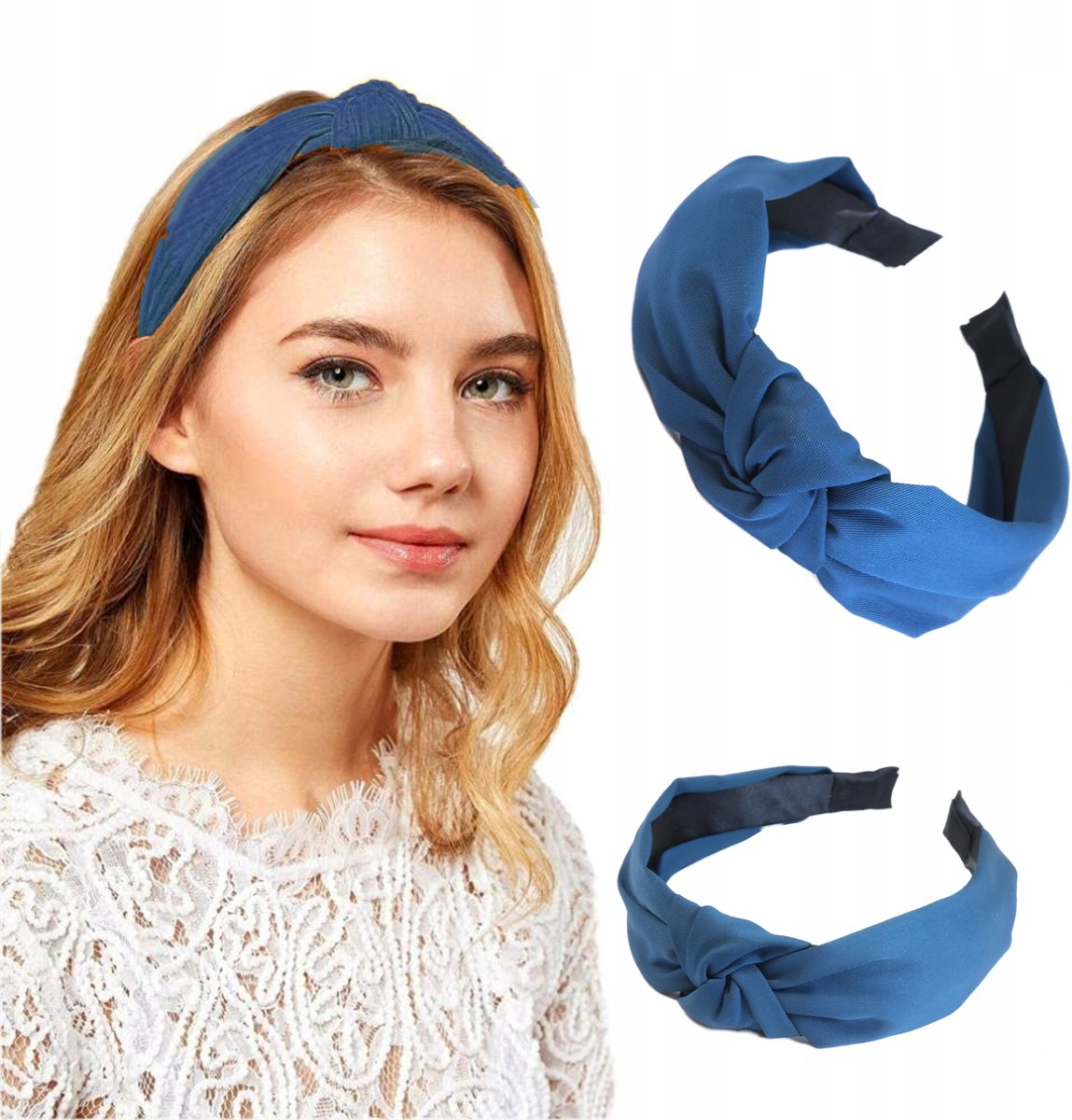 Modieuze Blauwe Haarband met Knopen - Turban Stijl