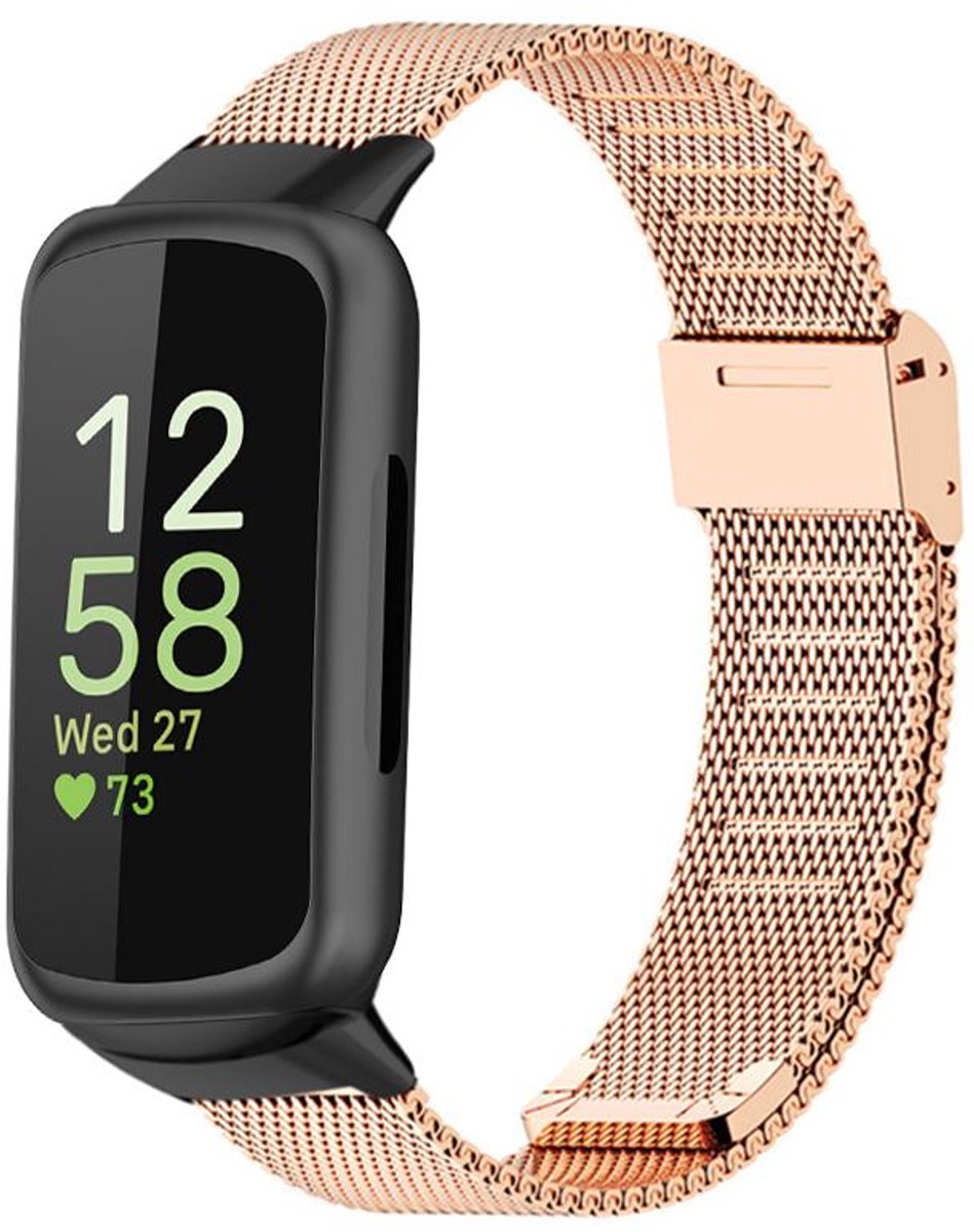 Milanees bandje - geschikt voor Fitbit Inspire 3 - rvs Milanese met gesp sluiting - rosegoud