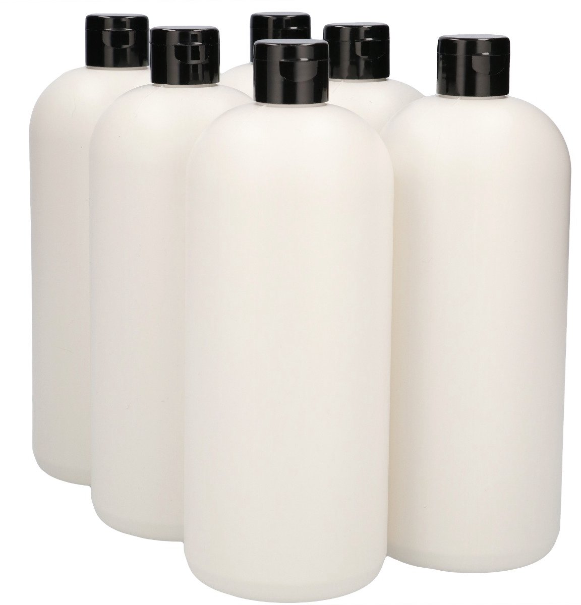 6 x Gerecyclede Plastic Fles 1000 ml Klepdop zwart - Rond- Gerecycled HDPE Kunststof - Onbreekbaar - ca. 70% minder Co2 uitstoot door gerecycled materiaal - 6 stuks
