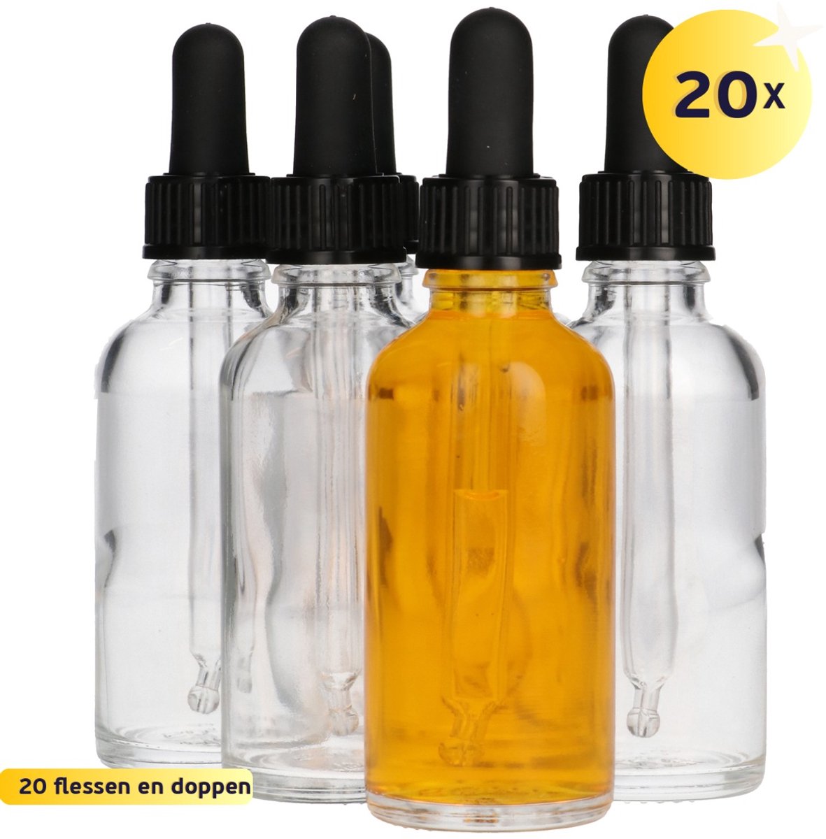 20x Druppelflesje met Druppelaar 50 ml - Transparant - Pipetflesje, Lege Druppelfles Pipet