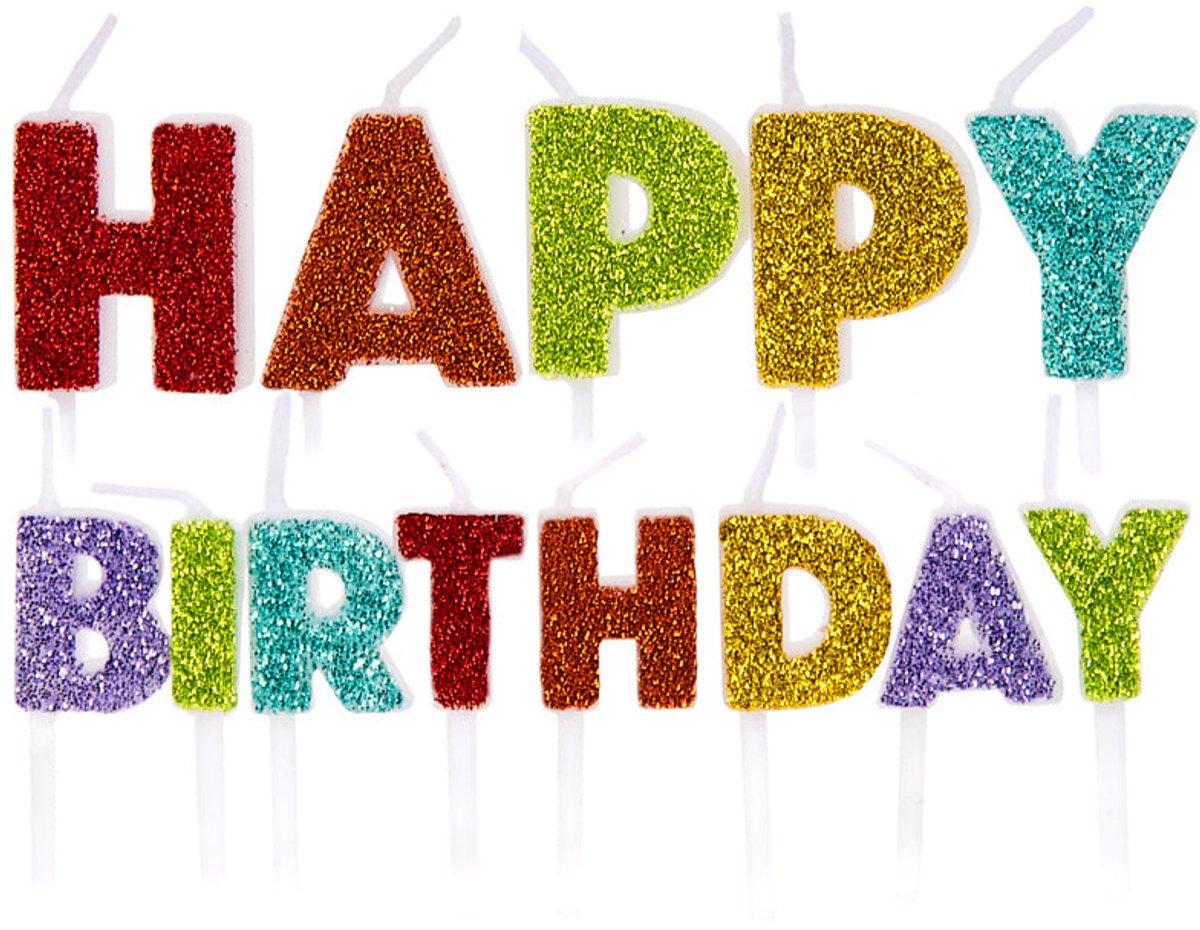 Anniversary House Happy Birthday Candles Rainbow Glitter pk/13