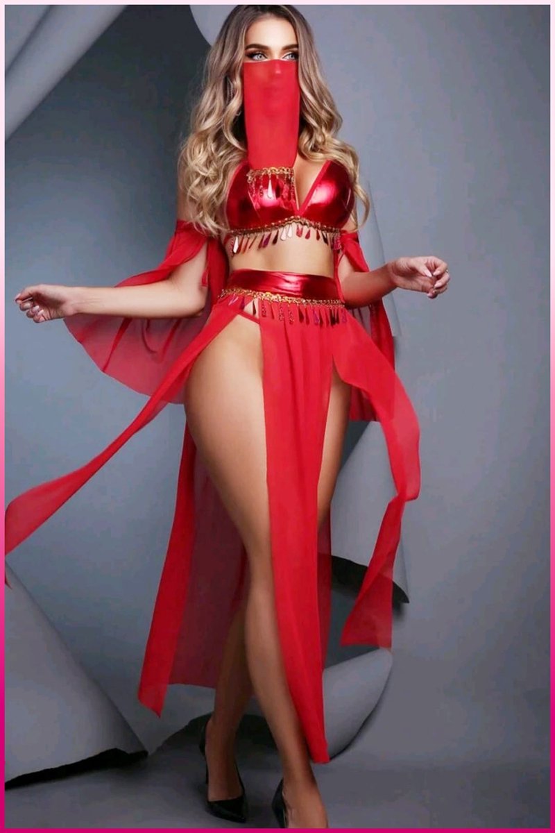 Purple-Daisy Fantasie buikdanseres kostuum voor vrouwen Sexy fantasie kostuum en sexy nachtjapon voor vrouwen 5 deliğe PDS0048-R - Maat L/XL - ROOD