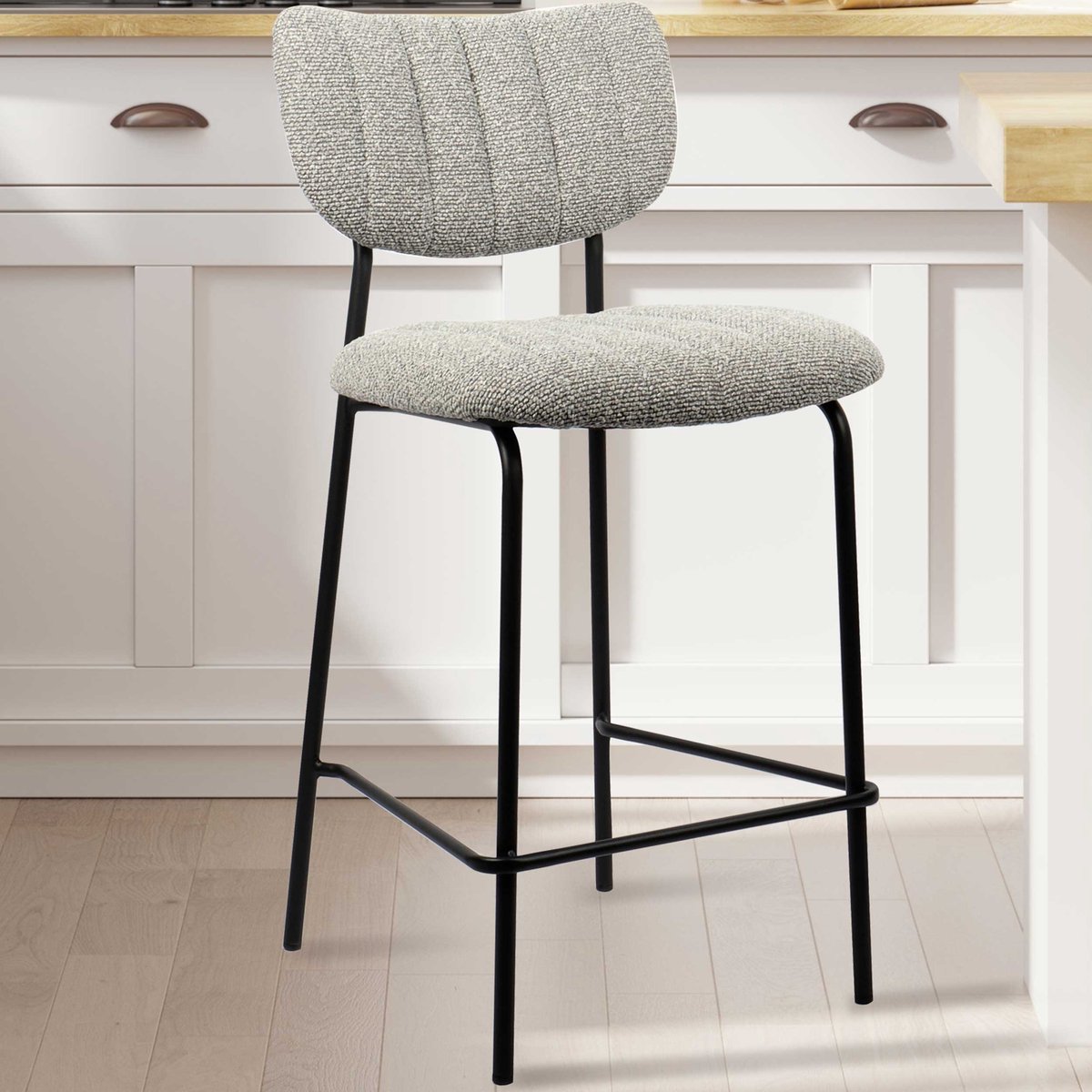 Rousseau Barkruk Georgi | 46 X 53 X 97 Cm | Grijs - Rousseau - Barstoel - Grijs - Stof - Set Van 2