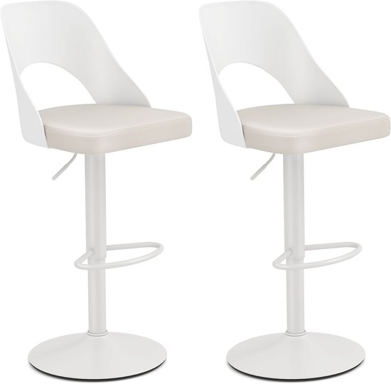 Tabourets de bar COSTWAY, lot de 2, chaises de bar pivotantes à 360 ° et réglables en hauteur, avec assise et dossier en similicuir, pour table de bar ou cuisine, hauteur d'assise 63-83 cm, style moderne