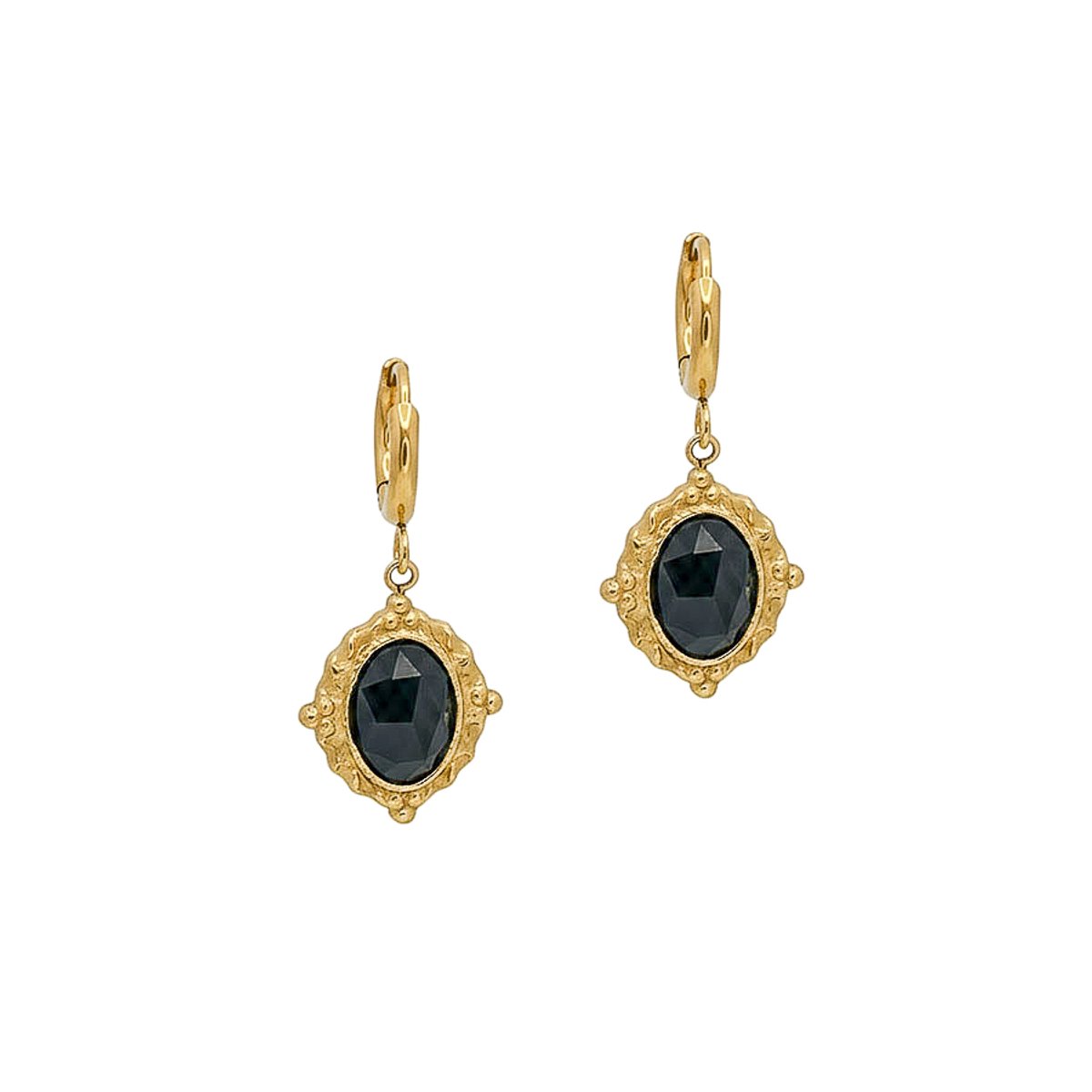 LOUIZ Oorbellen met Black Onyx – Stainless Steel – 18K Verguld – Echte Edelsteen – Chique & Spiritueel Cadeau