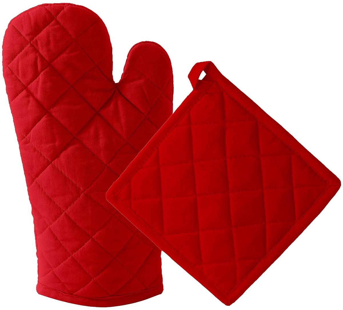 Ovenwanten Set – 1 handschoen + 1 pannenlap, rood