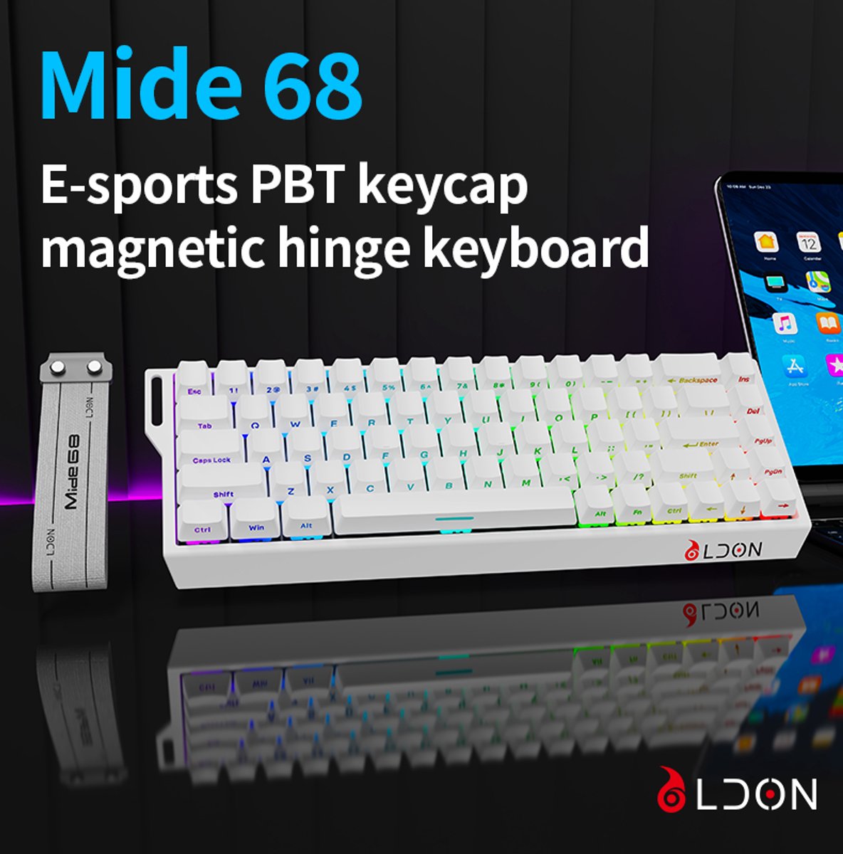 Mide68 - 65% Bedraad Gaming Toetsenbord - RGB Verlicht toetsenbord - Hall Effect Rapid Trigger Mechanisch Toetsenborden - Hot Swap - 8K Hz - 0.01mmRT - 0.125ms - Zij Bedrukte toetsen - 68 Keys -Beste prijs-kwaliteitverhouding - Elegant wit thumbnail 3
