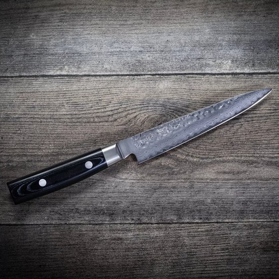Yaxell Japonais - Série Zen - Couteau à Découper - Acier VG-10 - 61 HRC - Lame 15 cm - Acier Damas 37 Couches - Manche Toile-Micarta