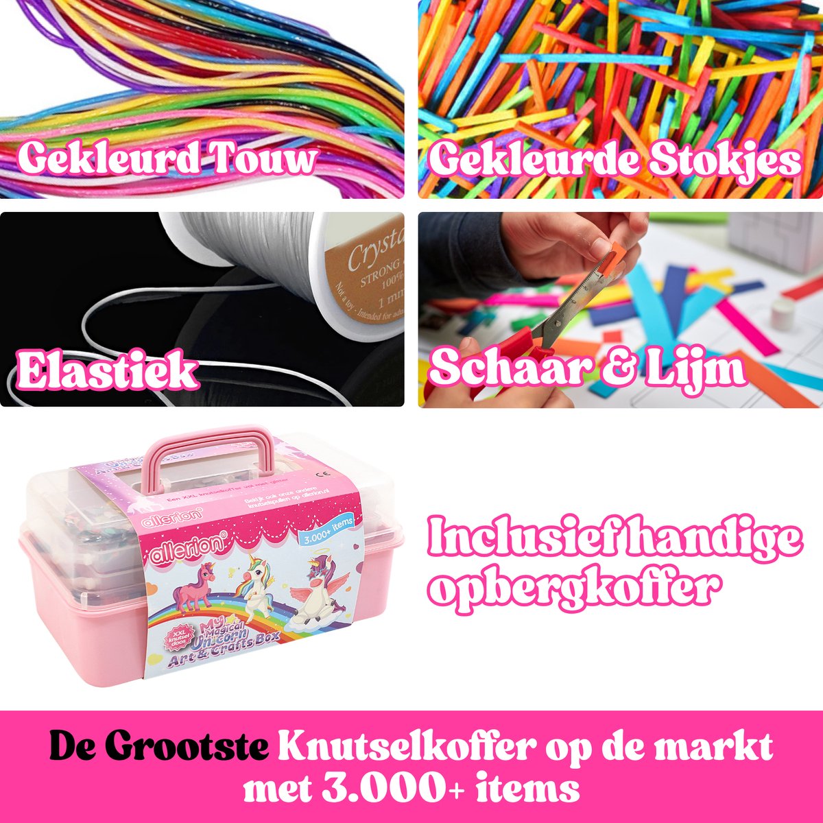 Allerion Glitter Knutseldoos Unicorn XXL – 3000+ delig – Voor Jongens en Meisjes – Creatief Speelgoed - Knutselen — afbeelding 7