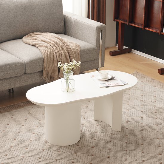 Table basse STILVORA - Table basse Design Avec Forme Organique - Stable Et Durable Avec Surface Laquée - Pour Salon Et Lounge - MDF - 100x(40-50)x40.5 cm - Wit