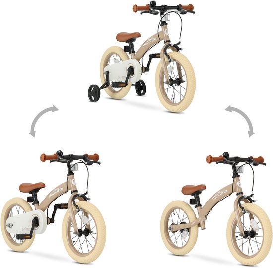 Qplay Miniby Kinderfiets 14 inch - 3 in 1 - loopfiets - Nude Pink van Qplay — afbeelding 4