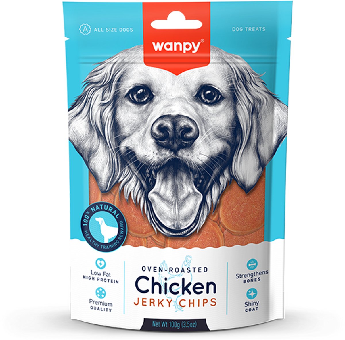 Wanpy - ovengeroosterde kip jerky chips hondensnack 3x100gr