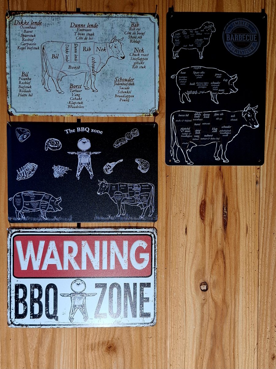 wandbord combi deal 2 - barbeque - buitenkeuken - 30x20cm - 4 stuks - ideaal cadeau - bbq - sinterklaas - kerst
