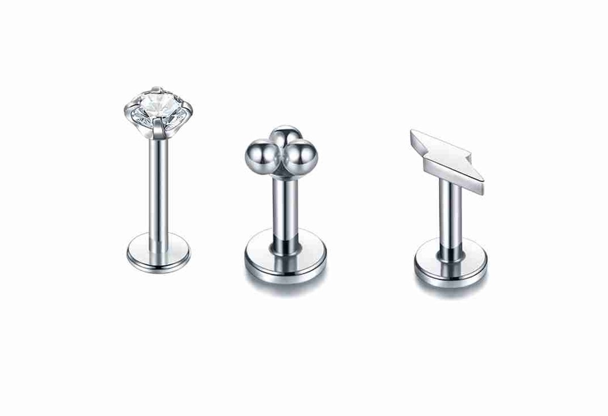 WeLoveSilver - Piercing set - chirurgisch staal - zilverkleurig - kristal