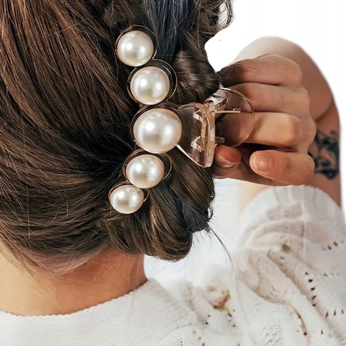 Grote Transparante Haarclip met Parels - Stijlvolle Accessoire