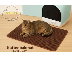 BELIORA XXL Kattenbakmat - 60x90 cm - Kattenbakmat Grit Op-vanger - Dubbel laags - Urine En Waterdicht EVA-Materiaal - Beschermt Vloer En Tapijt – Kattenverzorging – Kattenbak Accessoires - Kat Benodigdheden - Gemakkelijk Te Reinigen - Bruin