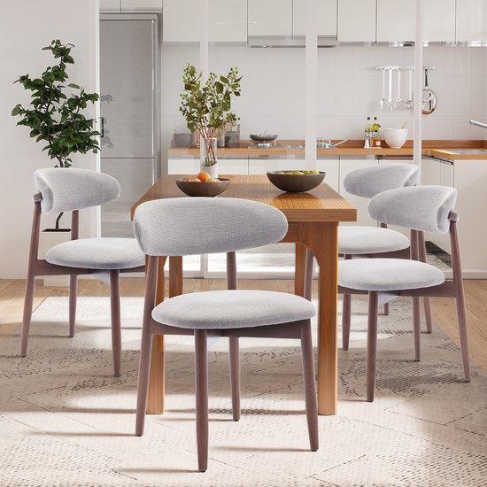 COLAMY Chaises de salle à manger en bois, lot de 2, chaises de cuisine modernes revêtues de tissu, style campagnard avec repose-pieds, gris clair