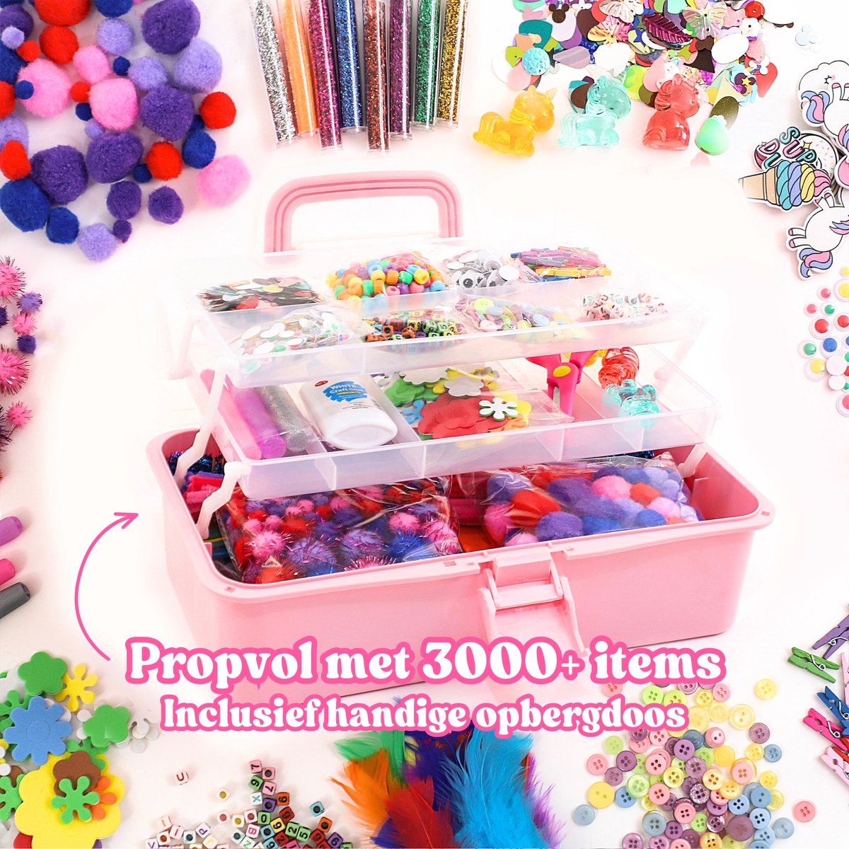 Allerion Glitter Knutseldoos Unicorn XXL – 3000+ delig – Voor Jongens en Meisjes – Creatief Speelgoed - Knutselen — afbeelding 3