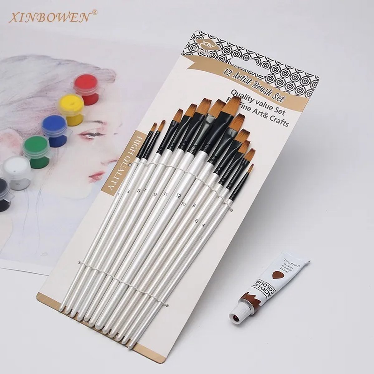 Penselen - Set van 12 stuks - Recht - Kwasten - Verven - Schilderen - Waterverf, Olieverf en Acrylverf