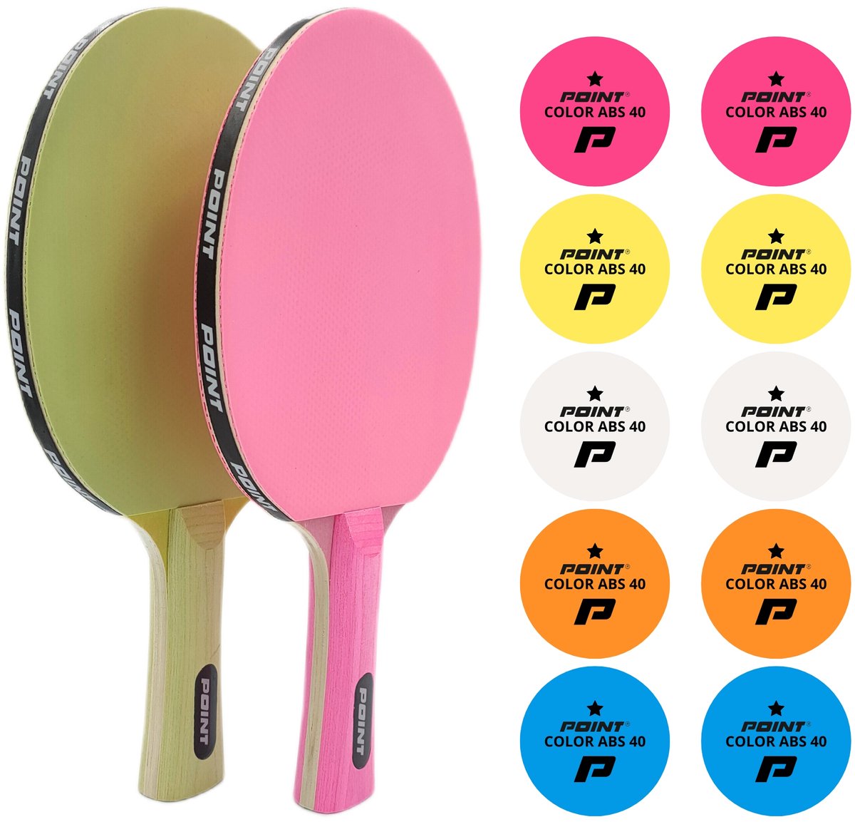 POINT SCHOOL COLOR Tafeltennis Set: 2 Rackets & 10 Ballen