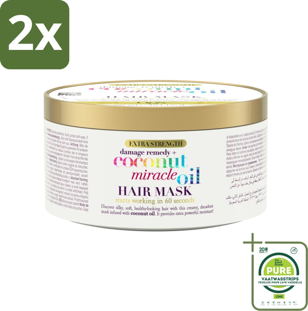 OGX - Coconut Miracle Oil - Haarmasker - Intens Voedend - Voor Beschadigd Haar - 300 ml - Voordeelverpakking - 2 stuks - Kokosolie haar masker - Haarmasker droog haar