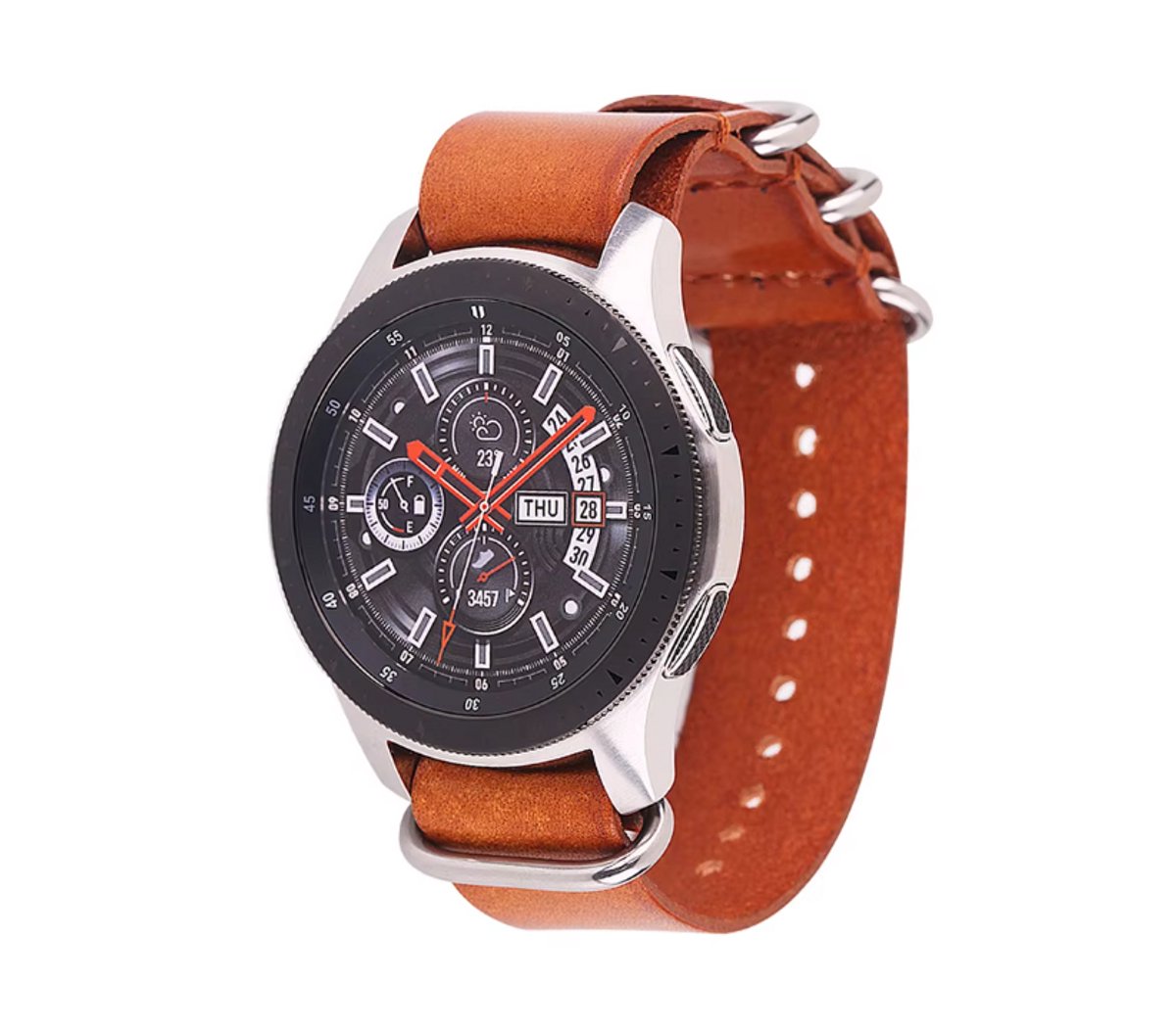 DrPhone HeritageOne - 20mm Leren Horlogeband - Premium Rundleer - Vintage Horlogeband met Zilveren Gesp - Bruin