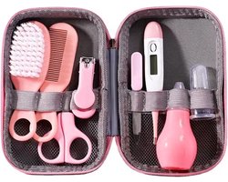 8-Delige Baby Verzorgingsset – Roze – Kam, Borstel, Nagelschaar, Vijl, Thermometer & Meer – Complete Babyverzorging – Kraamcadeau
