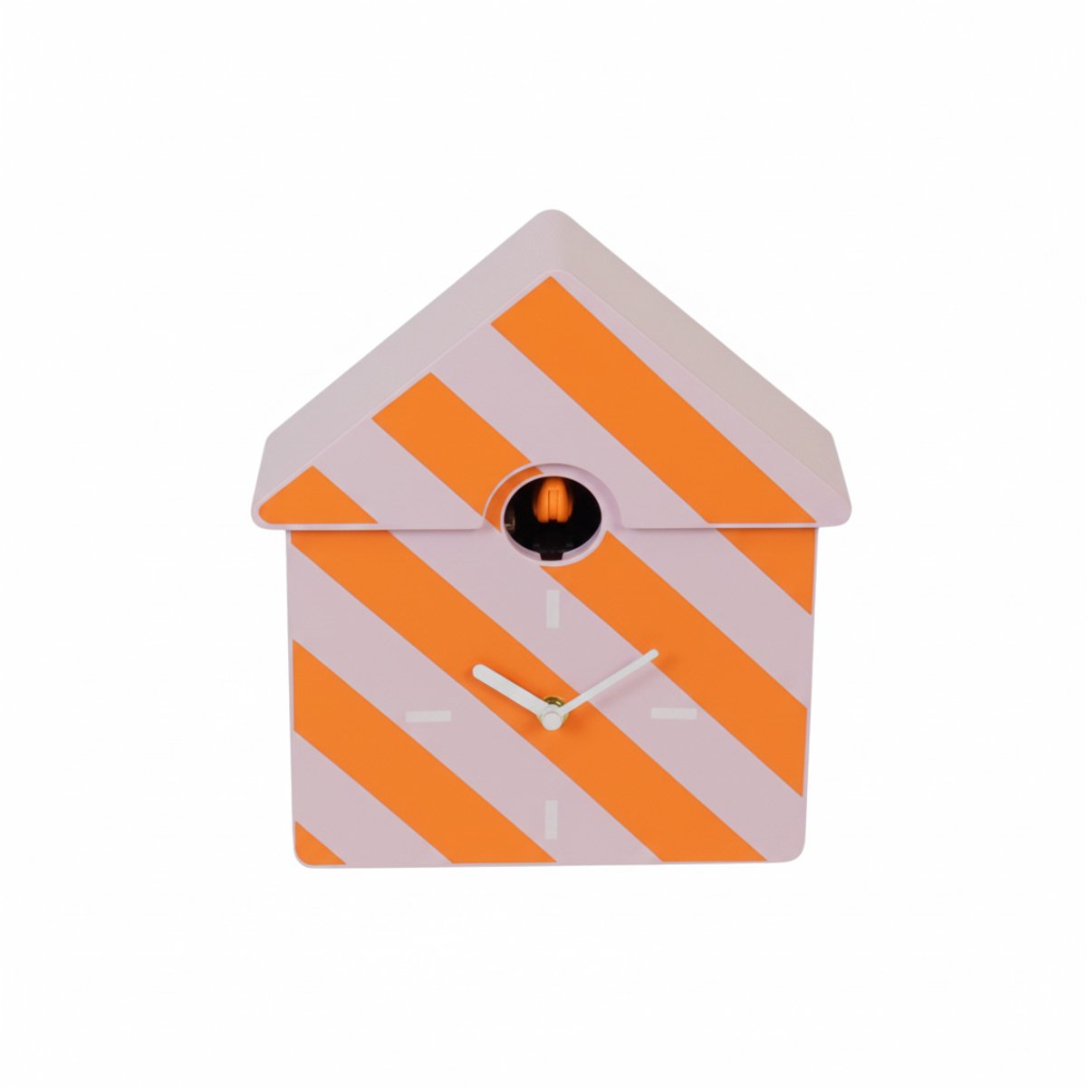 Housevitamin Koekoeksklok Gestreept Oranje / Roze – Moderne Wandklok & Kastklok – Design Koekoeksklok – Ophangen of Neerzetten – 24×27×9 cm – Geschenk van het Jaar 2026