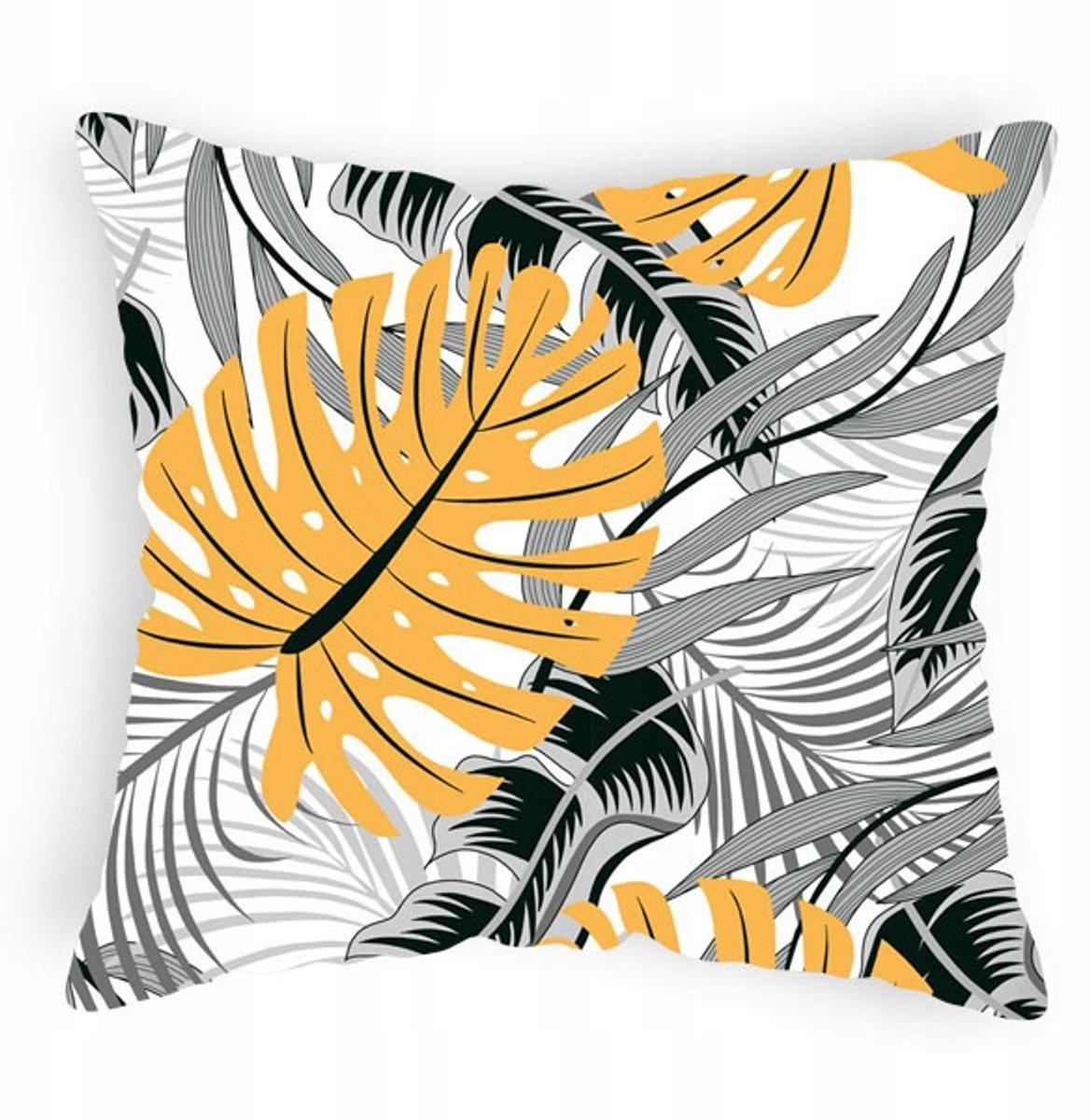 Dekokussenhoes Monstera 70x80 cm Katoen - Grijs & Geel