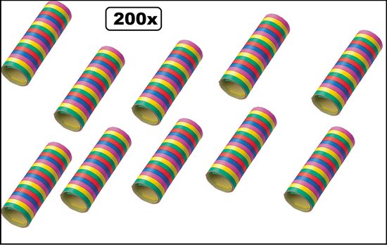 200x Serpentine rollen gekleurd - Versiering Carnaval Decoratie Optocht Serpetine Feest