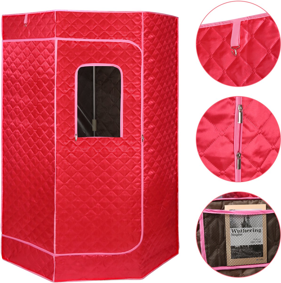 PIPIPOXER-Draagbare stoomsauna voor 1-2 personen met 3-liter stoomgenerator, afstandsbediening, 1500W, 220V, rood thumbnail 4