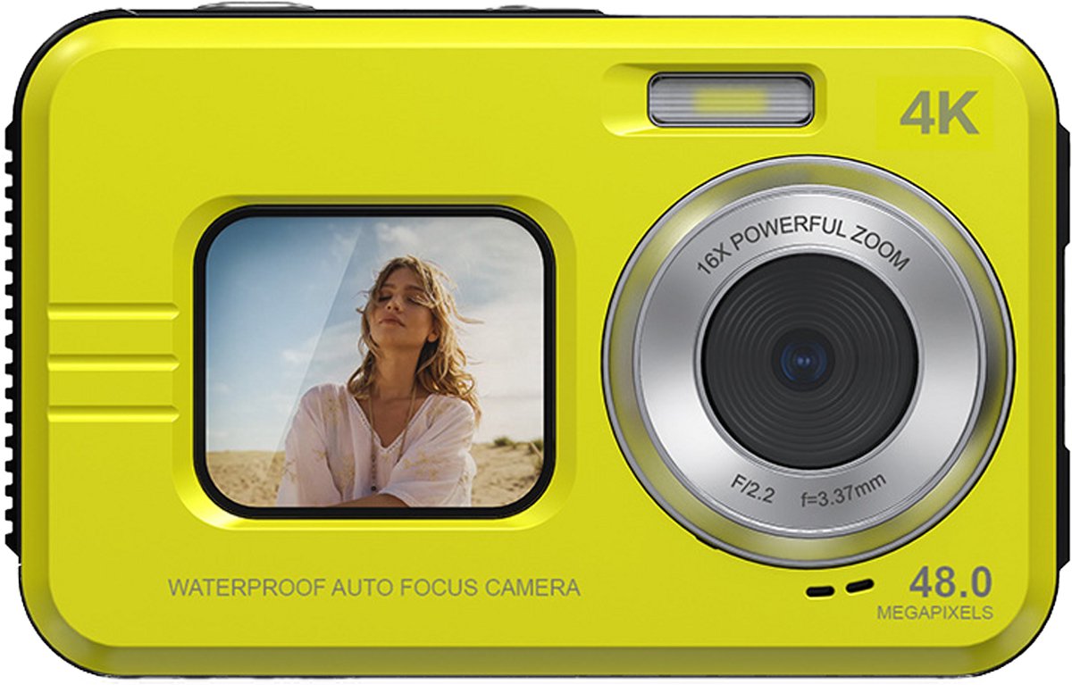 KINSI Waterdichte Actiecamera 4K met Voor Scherm - Dual Display Sportcamera voor Duiken, Fietsen en Avontuur