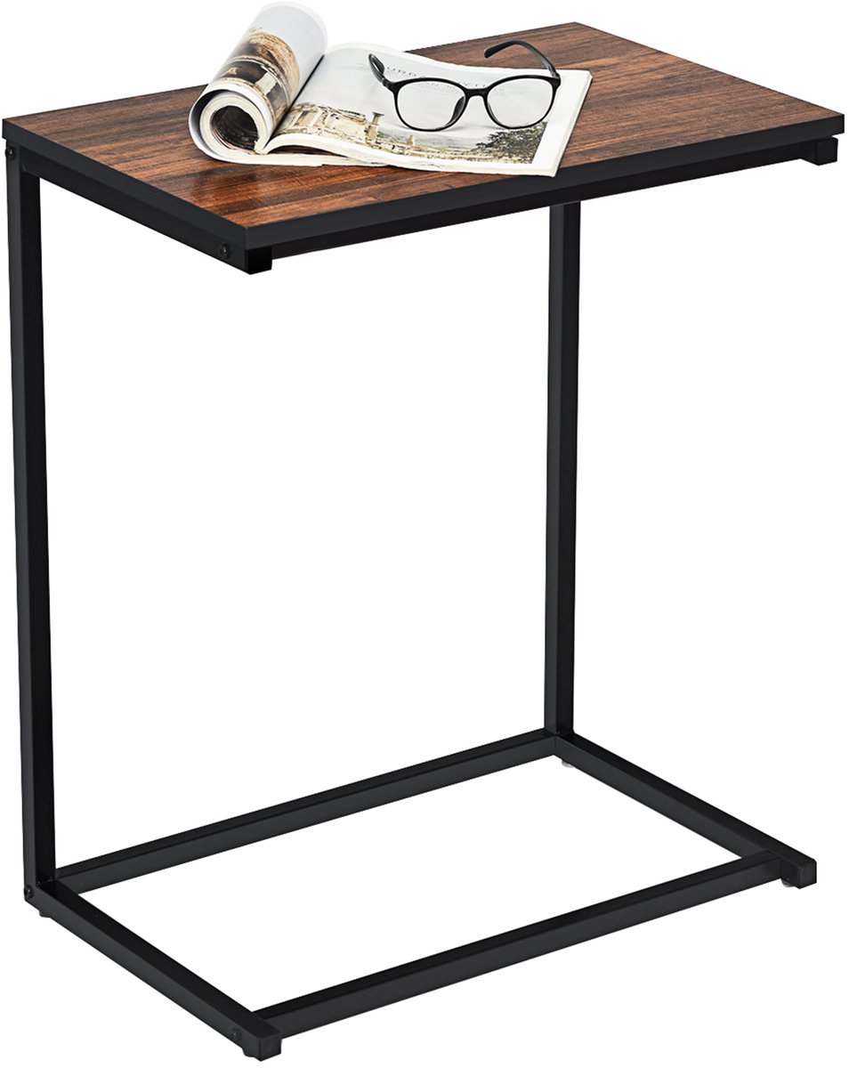 COSTWAY Bijzettafel bij de bank, C-vormige laptoptafel, boven het bed tafel, notitieboek tafel naast het bed of een bank, draagbare werkstation (Klassiek bruin)