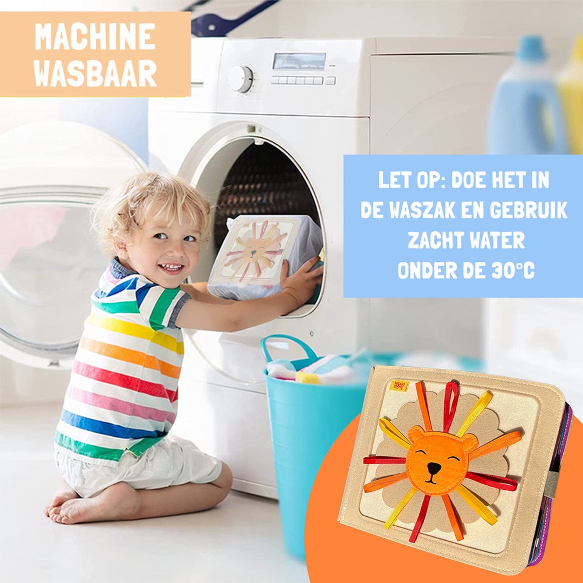 WoodyDoody Motoriek Leerboek xxl Grote uitvoering en extra Dikke Versie 16 Pagina's - Educatief Spel - Sensorisch Speelgoed - Activiteiten Motoriek Map - Ik Leer Kloklezen - Motoriek Speelgoed - Gespen Vast - Montessori Speelgoed - Busy Board — afbeelding 3