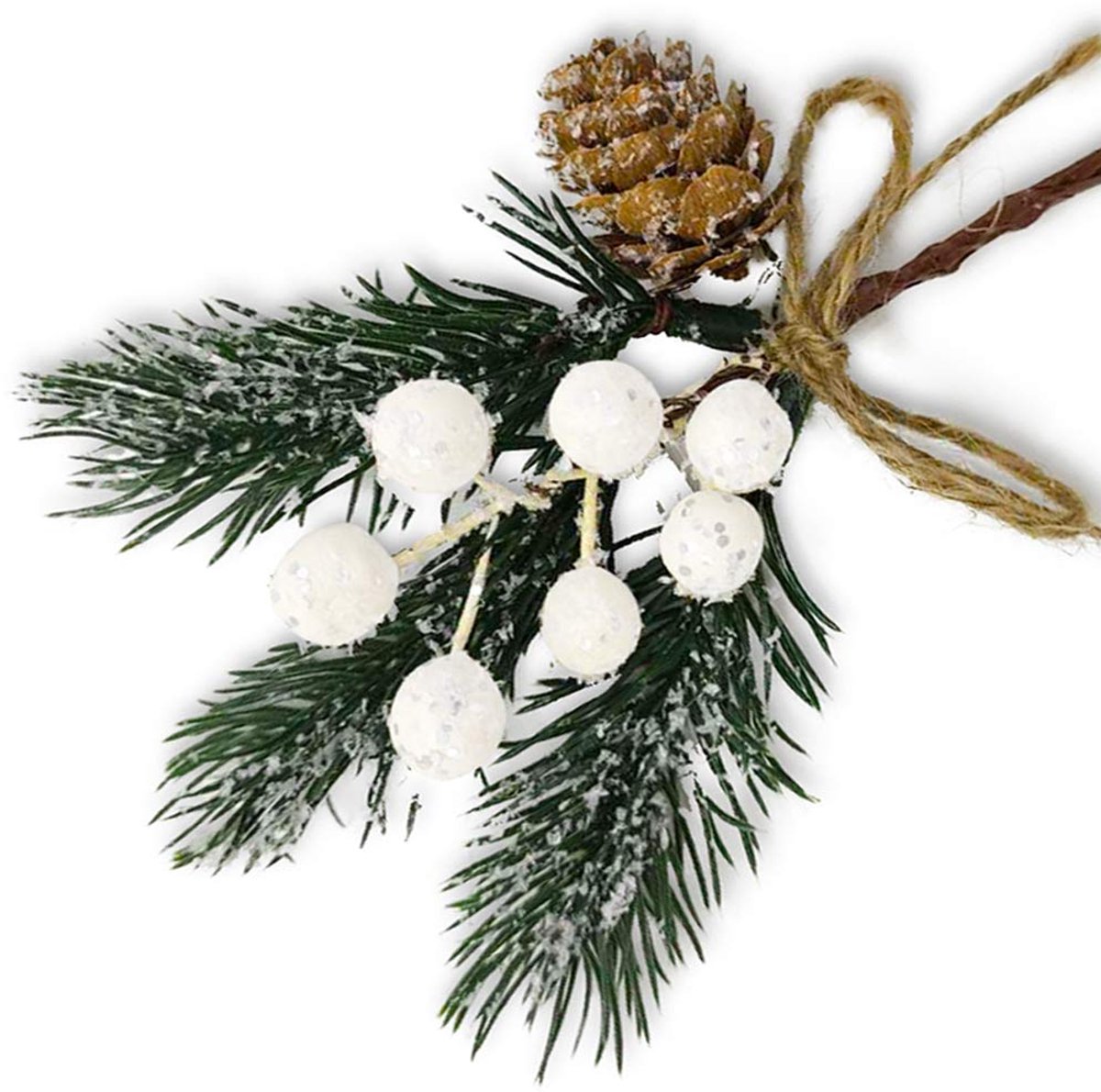 Mmgoqqt 4-Stuks Kunstmatige Kerstversierings Plakken - Witte Bessen - Groene Dennetakken - Kunstmatige Noten - DIY Krans Accessoires