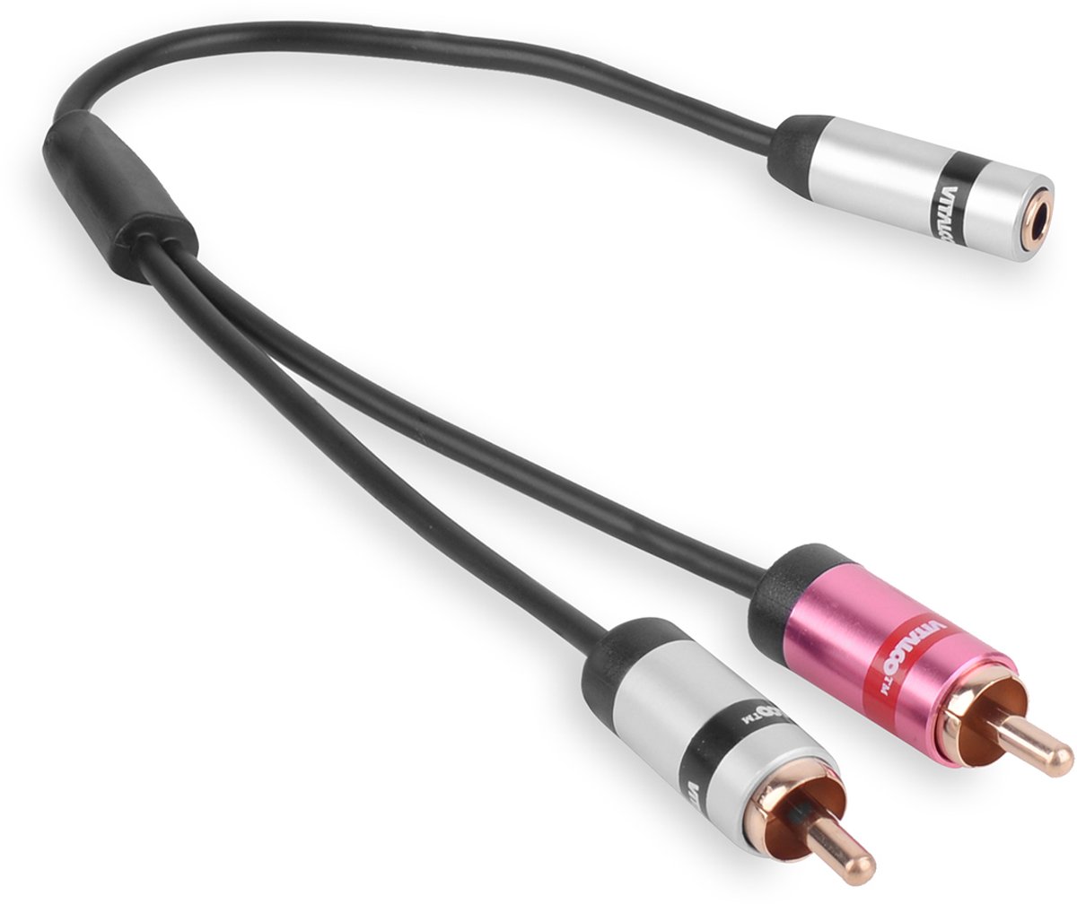 VITALCO A3 - Audio Adapter Slim - 2x RCA (Cinch) Plug naar Jack 3.5mm Stereo Socket - 20cm