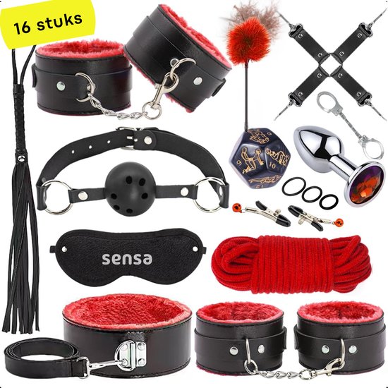 Sensa BDSM set - Bondage set voor koppels - Sexspeeltjes voor koppels - Seksspeeltjes voor mannen - Buttplug set - Zwart / Rood