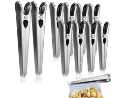 10 Stuks Rvs Vershoudclips - Afsluitclips - Vershoud Knijpers -Zaksluiter - Vershoudklemmen - 11.2 X 2 X 2 Cm - Snackclipje - Klemmetje - Clips - Rvs Klemmetje - Puntige Neusklem - Geschikt Voor Afsluiten Voedsel- En Chipszakjes - Zilver