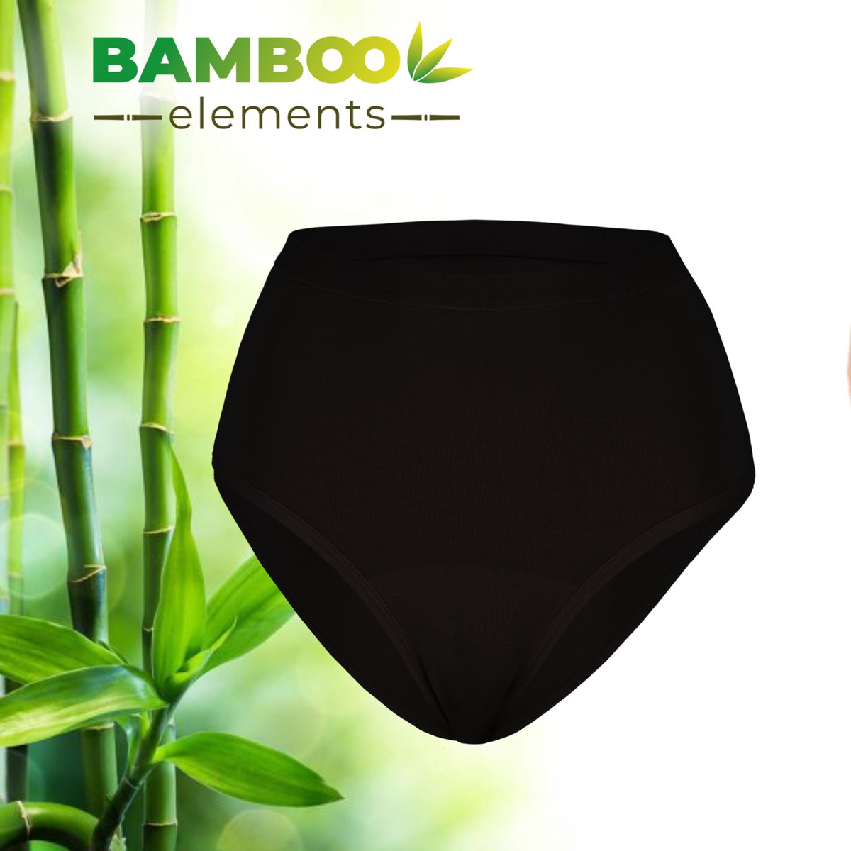 Bamboo Elements - Menstruatie Ondergoed - High Waist Brief - Zwart - Period Underwear - Menstruatieslip - Menstruatie Onderbroekje - Ondergoed Dames Slips