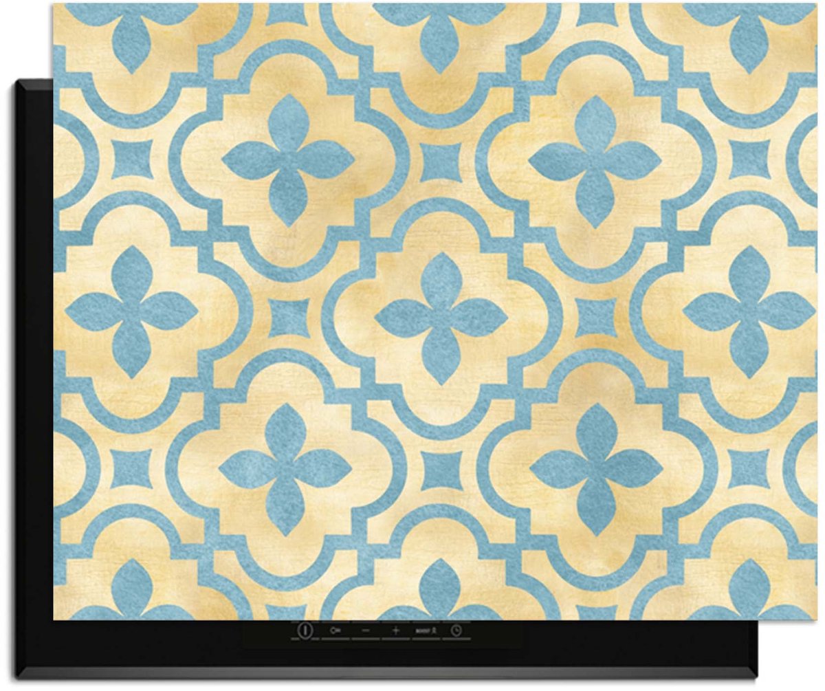 KitchenArt - Soft Azure Blossom - Inductie Beschermer - 77x51 cm - Kookplaat Beschermer - Luxe Afdekplaat Inductieplaat - Anti-slip & Oprolbaar - Beschermmat Inductiekookplaat