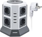 Power Tower verlengkabel blok verticaal desktop model. 8 stuks 230 V contactpunten en 4 USB